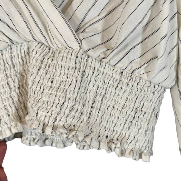 Zara White Striped V-Neck Kimono Sleeve Accordion Trim Cropped Top Women Sz S - Picture 4 of 8